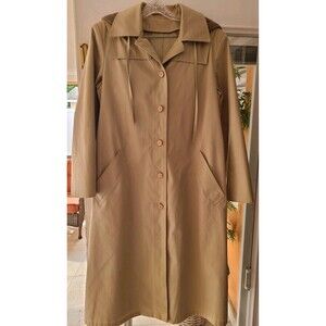 Vintage Beige Hooded Trench Coat Made in USA 80s Sherpa Lined Classic Raincoat
